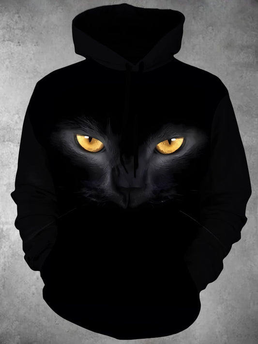 Black Cat Long Sleeve Hooded Pocket Men's Top