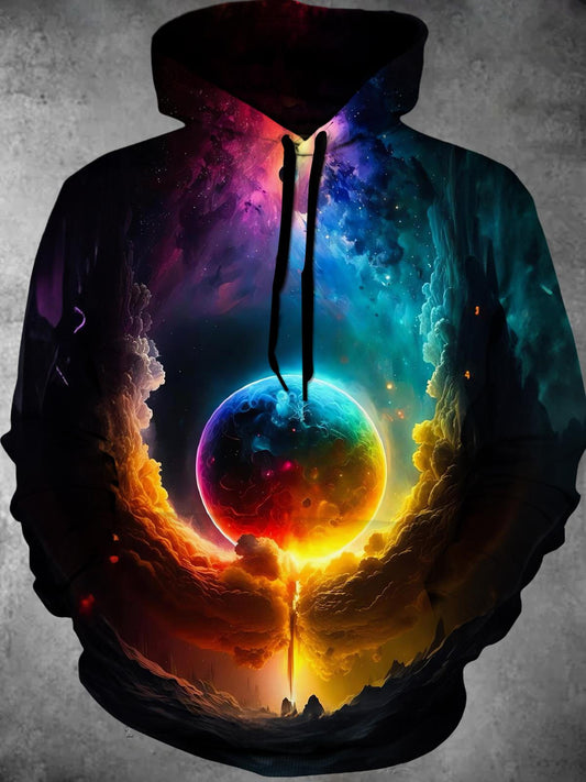 Universe Planet Long Sleeve Hooded Pocket Men's Top