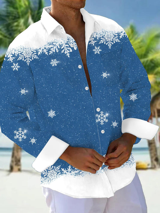 Snowflake Men's Pocket Long Sleeve Shirts