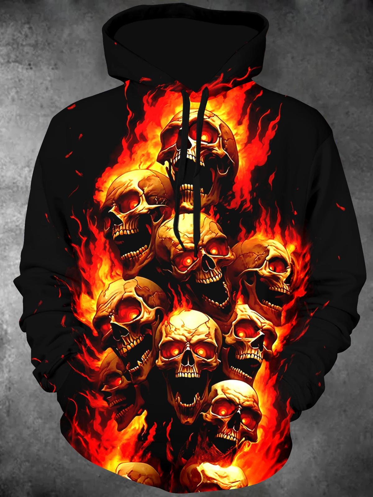 Skull Long Sleeve Hooded Pocket Men's Top