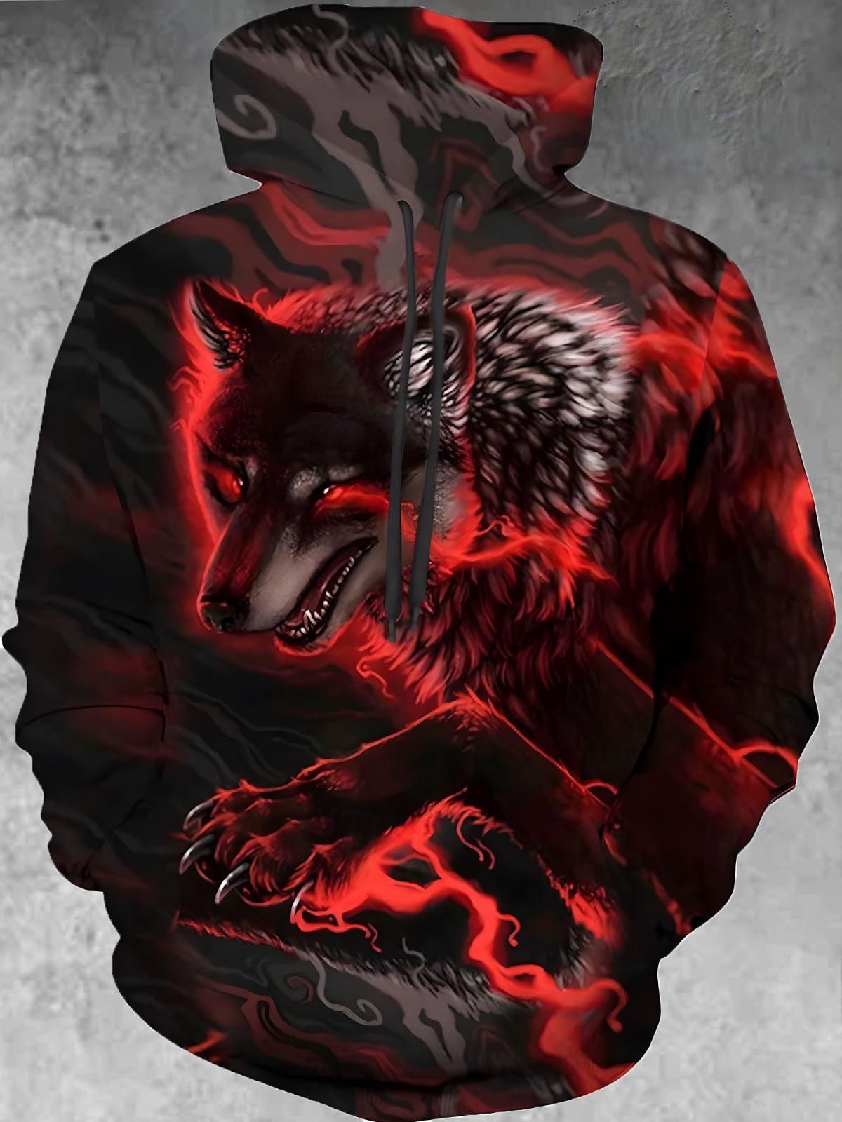 Animal Wolf Long Sleeve Hooded Pocket Men's Top