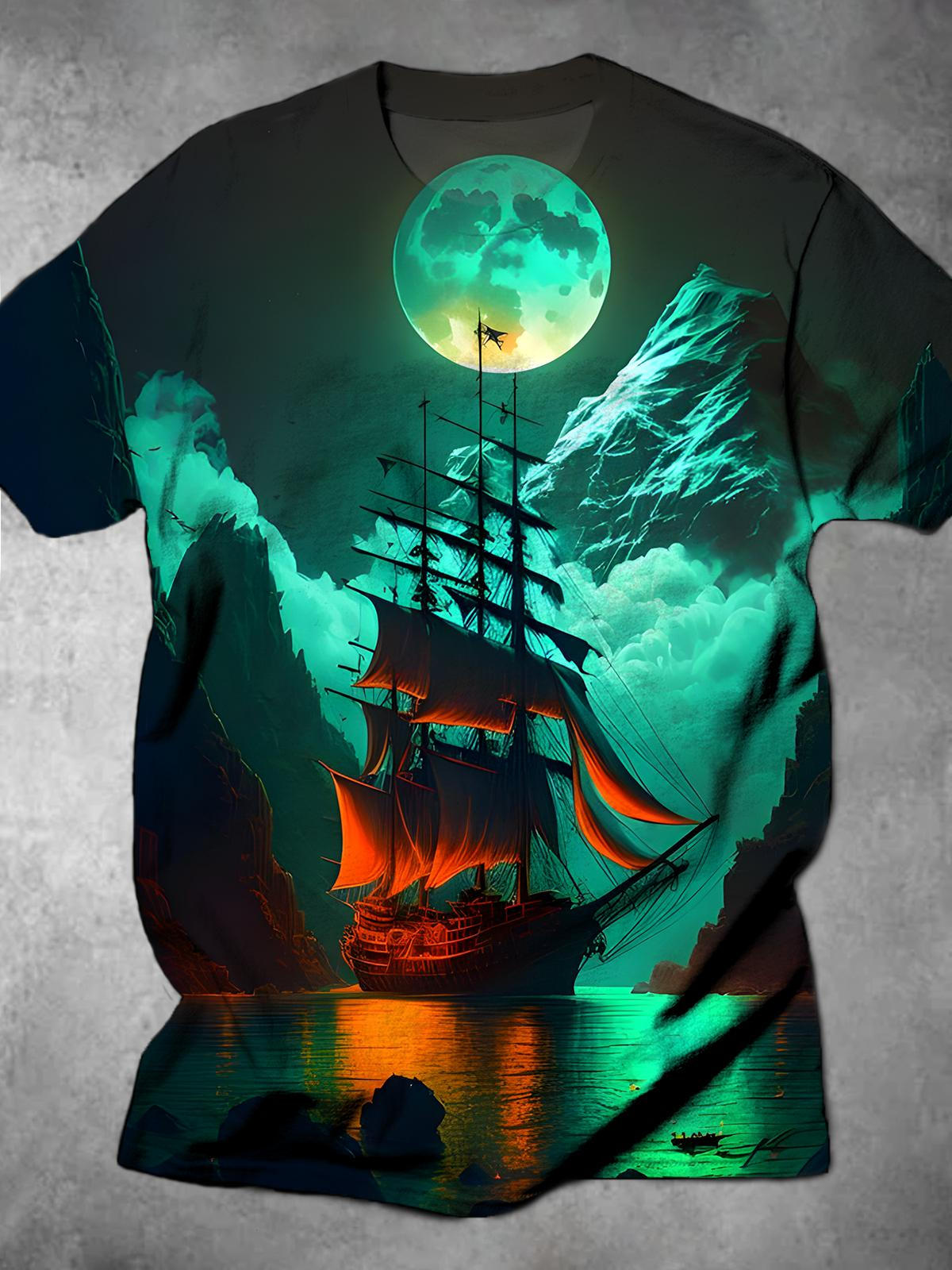 Boat Round Neck Short Sleeve Men's T-shirt