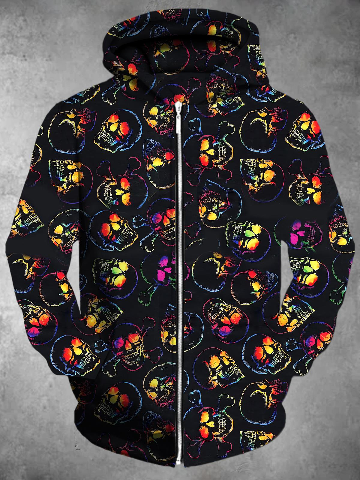 Skull Long Sleeve Pocket Men's Zip Up Hoodies