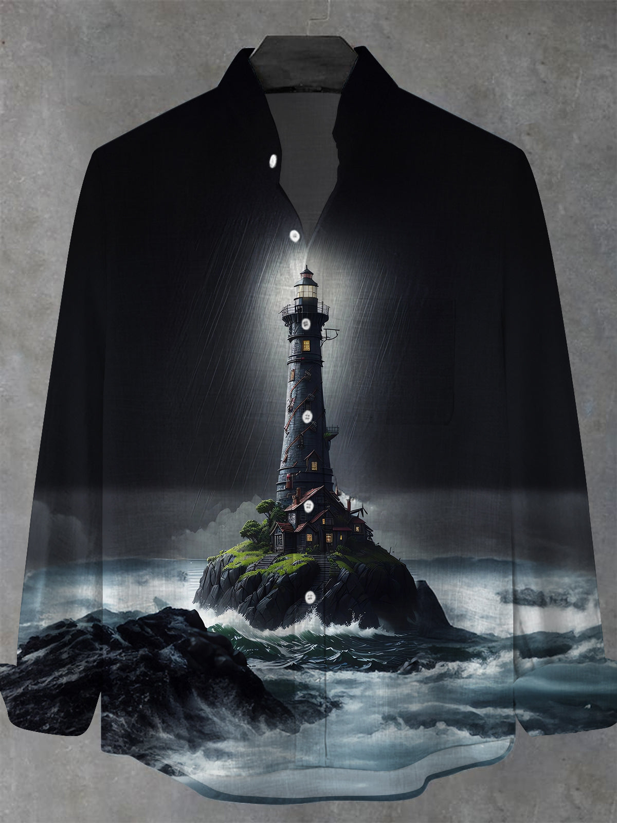 Lighthouse Men's Pocket Long Sleeve Stand Collar Shirts