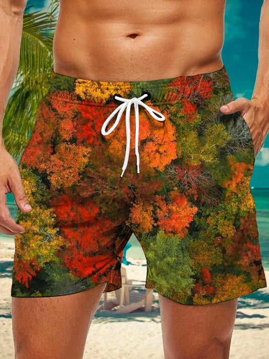 Autumn Plant Men's Print Pocket Shorts