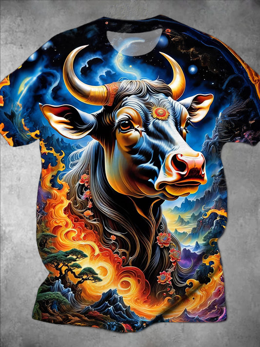 Animal Cow Round Neck Short Sleeve Men's T-shirt