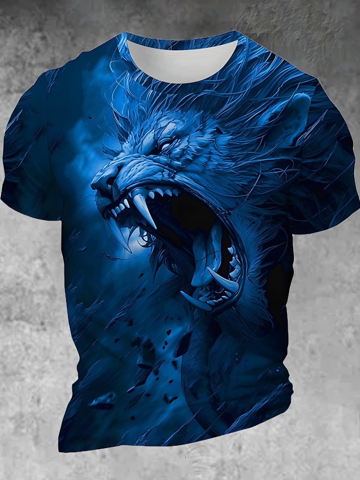 Lion Round Neck Short Sleeve Men's T-shirt