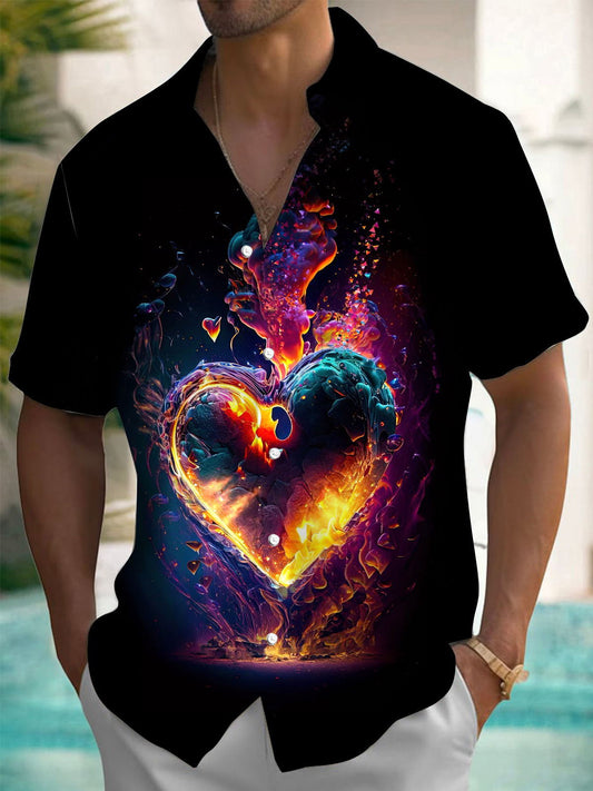 Abstract Heart Print Men's Pocket Short Sleeve Shirts