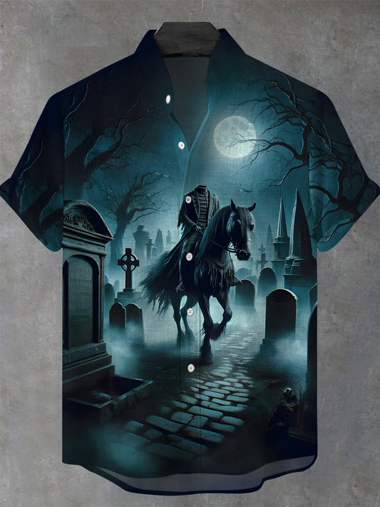 Halloween Men's Pocket Short Sleeve Stand Collar Shirts