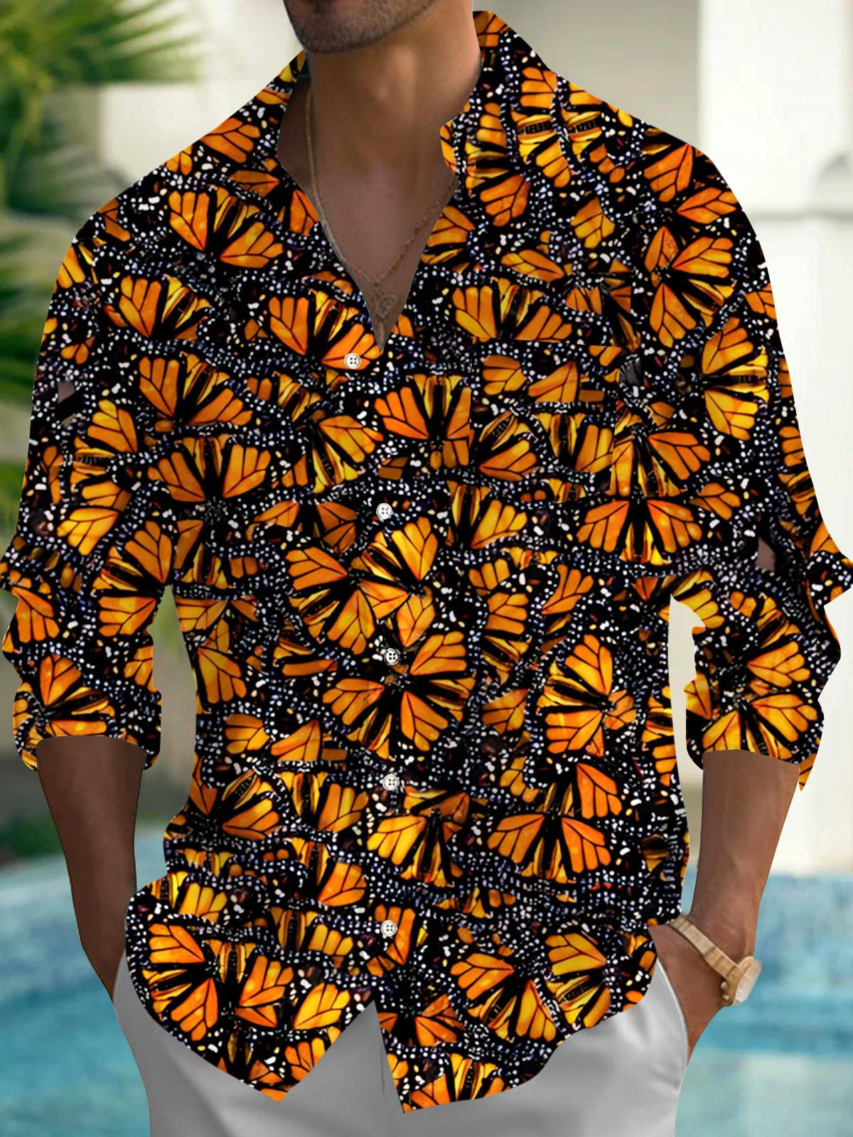 Butterfly Men's Pocket Long Sleeve Shirts