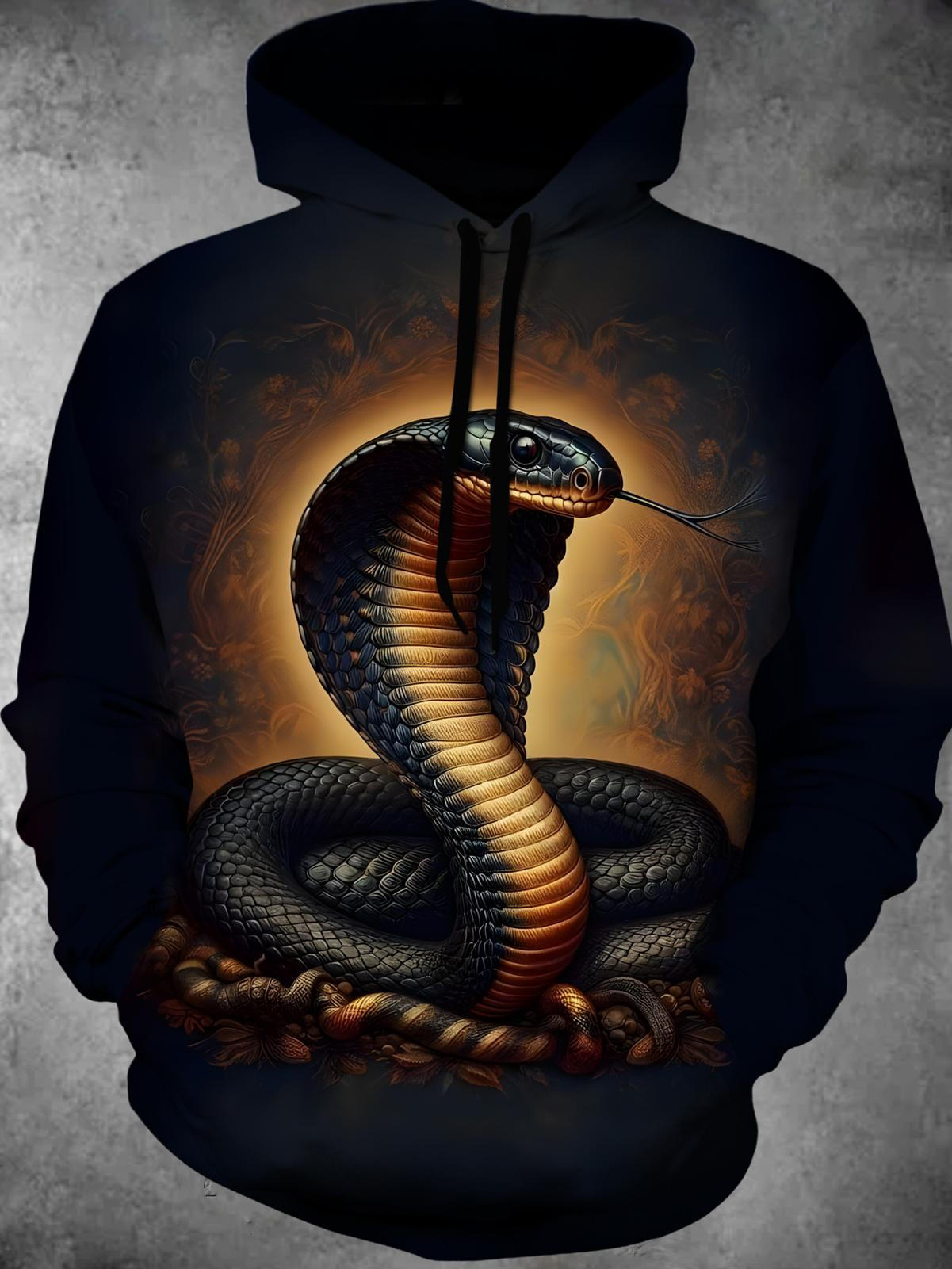 Snake Print Long Sleeve Hooded Pocket Men's Top