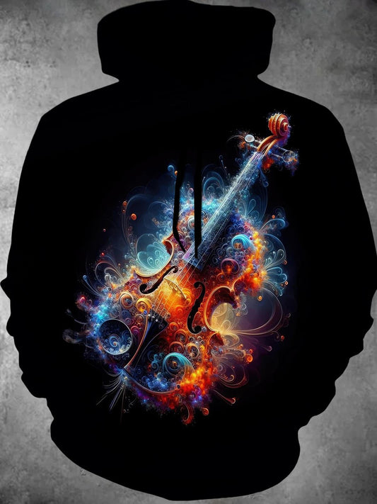 Violin Long Sleeve Hooded Pocket Men's Top