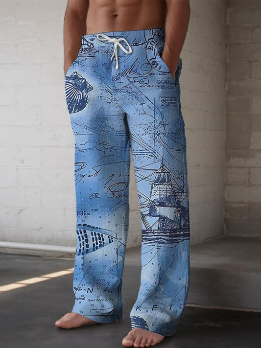 Hawaiian Sailing Sailboat Print Men's Casual Elastic Waist Pants