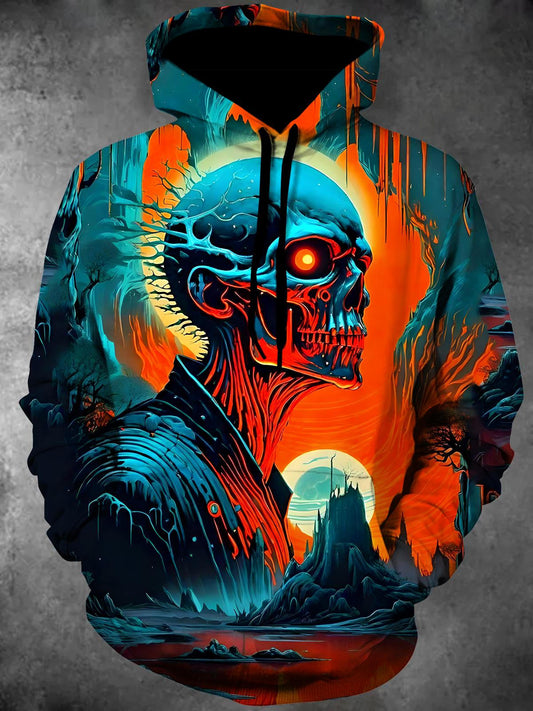 Skull Long Sleeve Hooded Pocket Men's Top