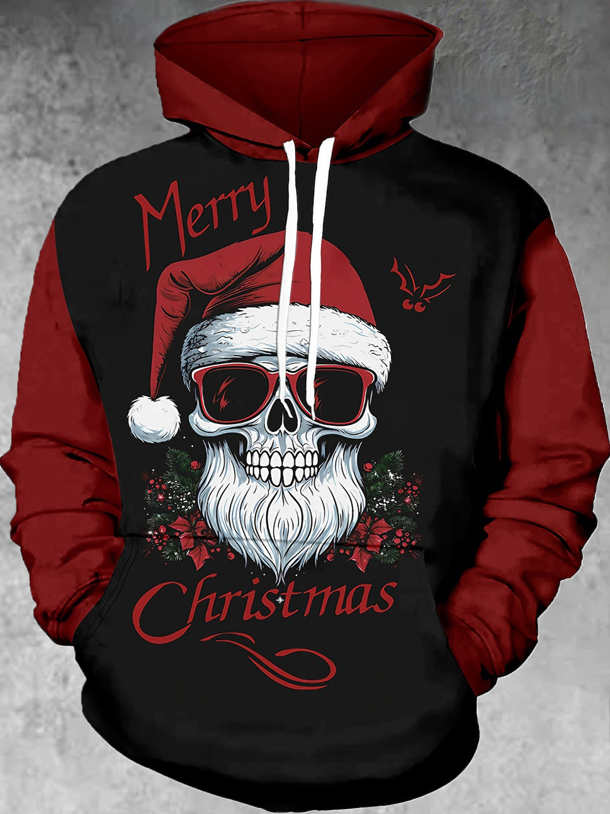 Santa Skull Long Sleeve Hooded Pocket Men's Top