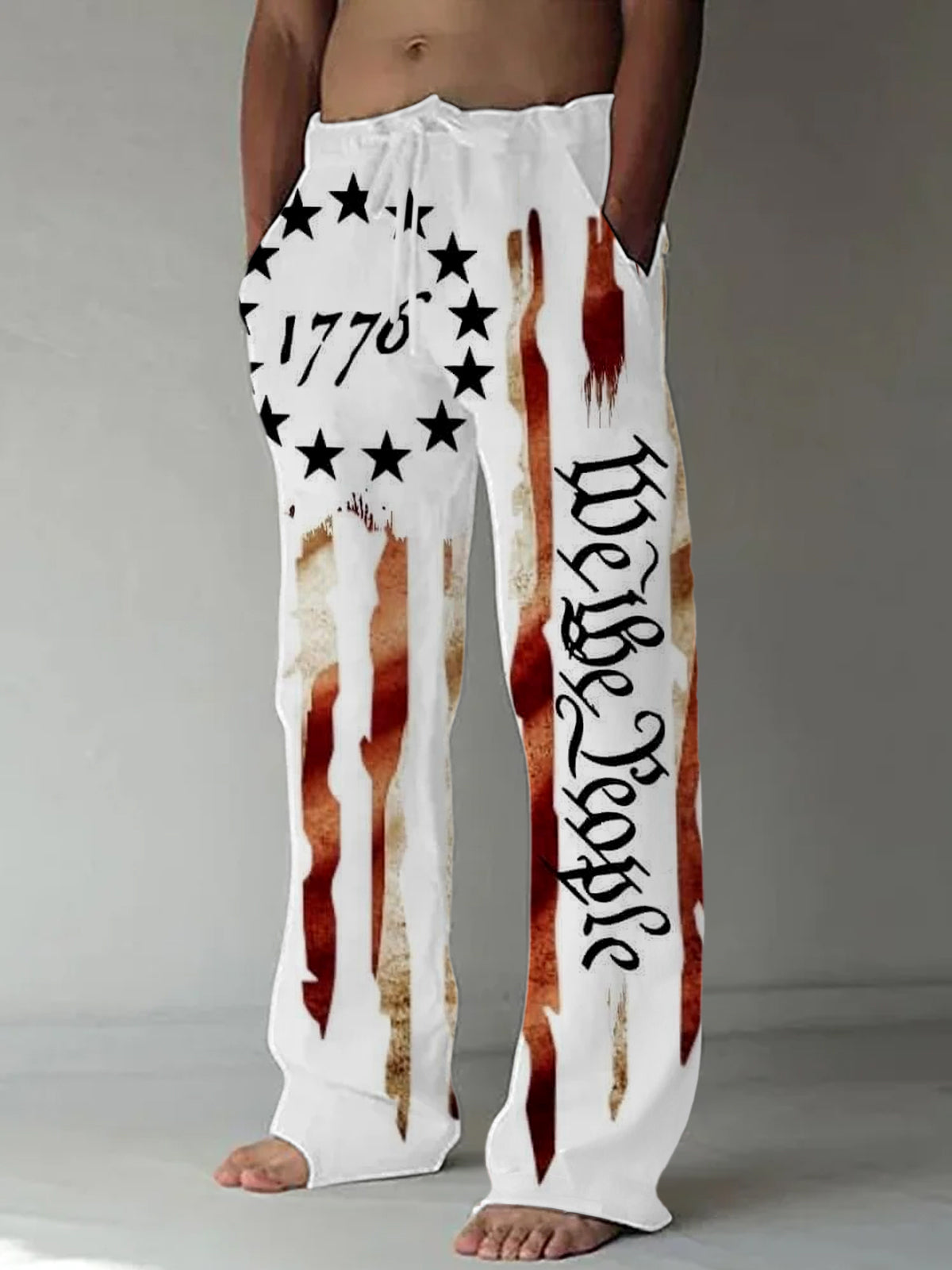 1776 American Flag Men's Casual Elastic Waist Pants