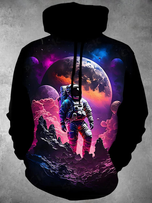 Universe Planet Astronaut Long Sleeve Hooded Pocket Men's Top