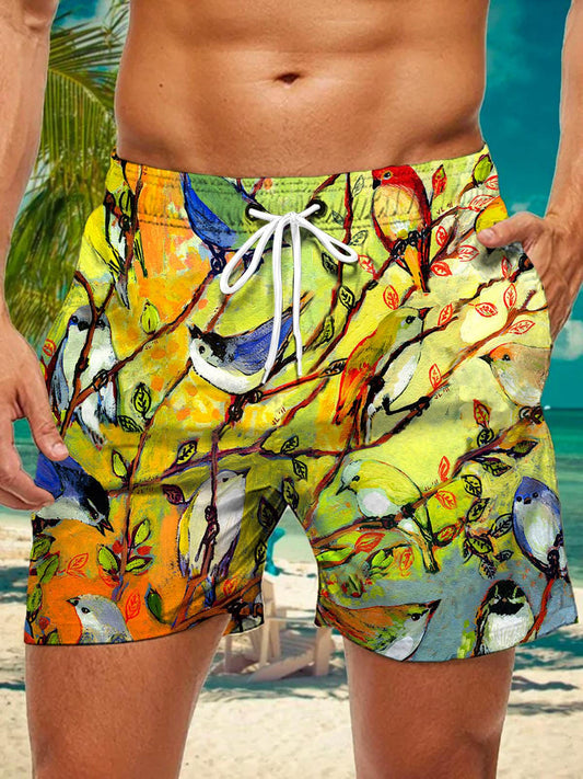 Hawaiian Animal Bird Print Men's Shorts With Pocket