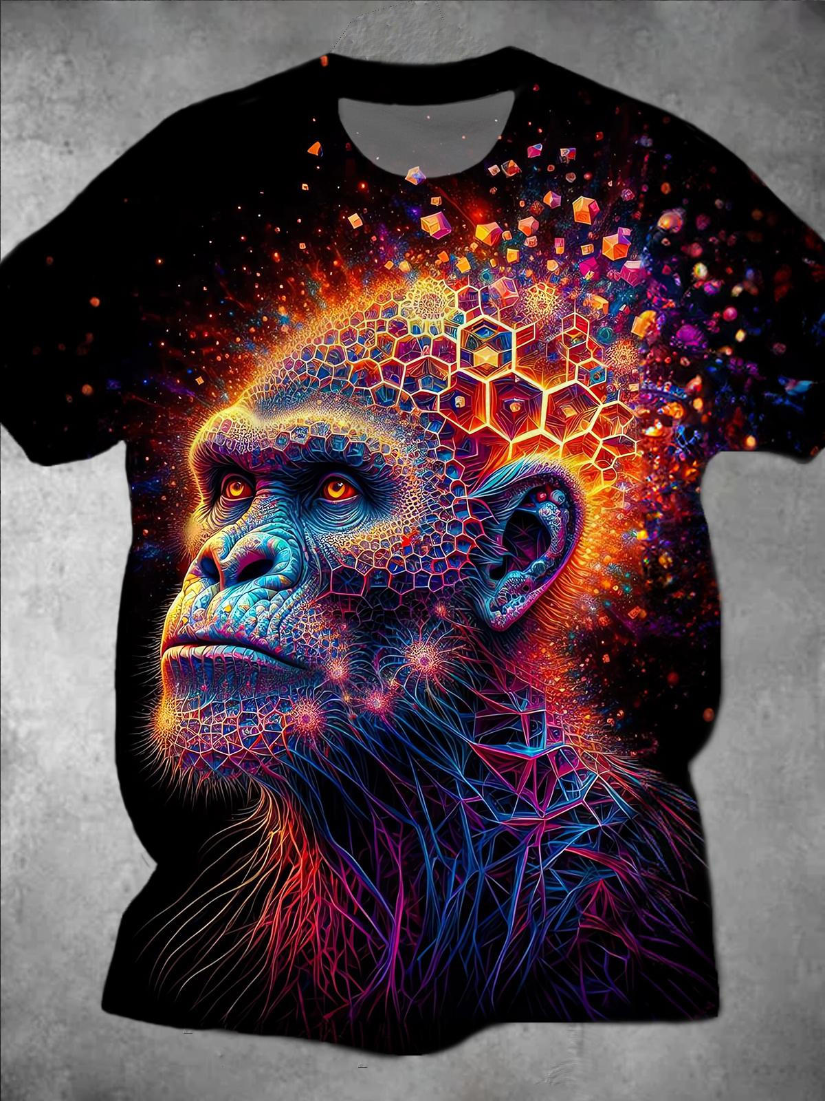 Orangutan Print Round Neck Short Sleeve Men's T-shirt