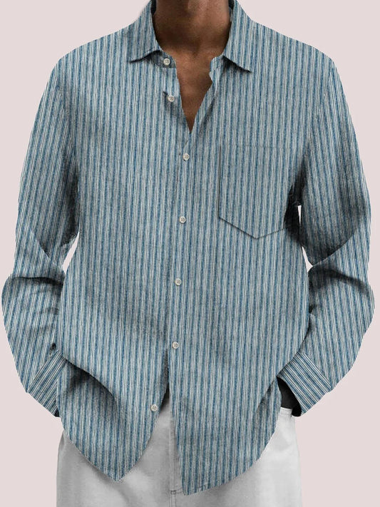 Vertical Stripe Print Men's Long Sleeve Shirt