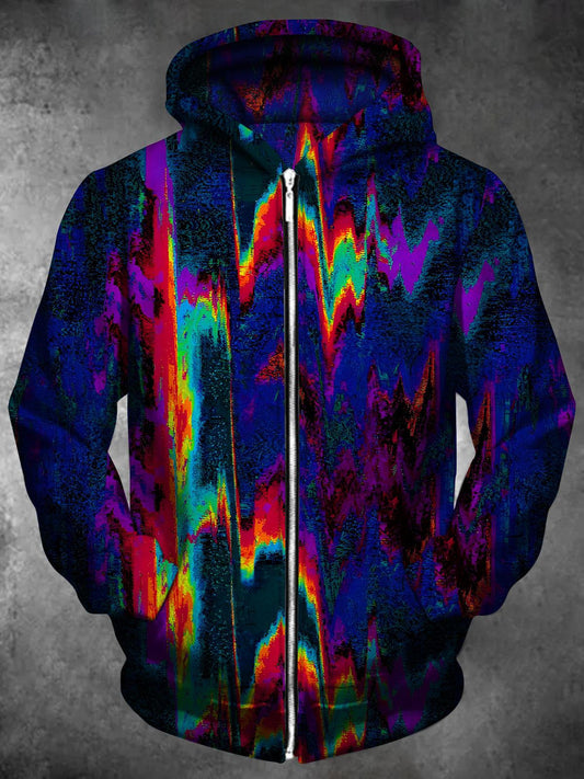 Tie Dye Long Sleeve Pocket Men's Zip Up Hoodies