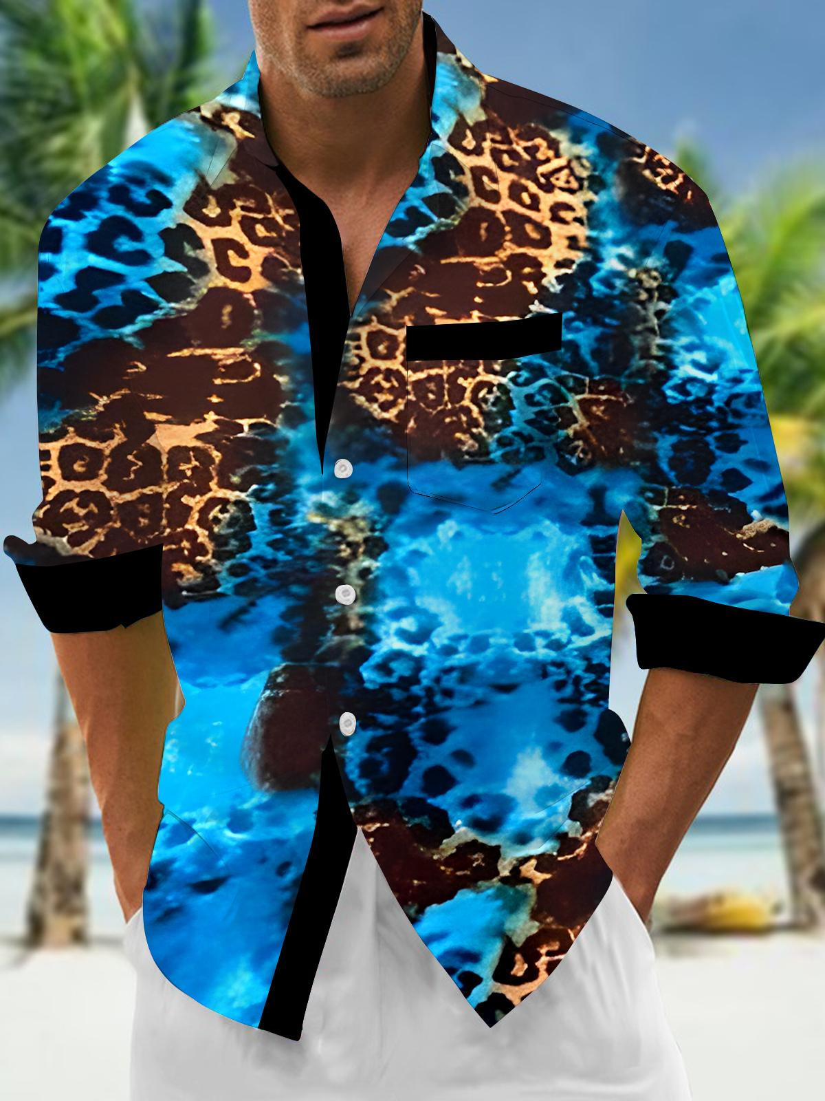 Leopard Men's Pocket Long Sleeve Shirts