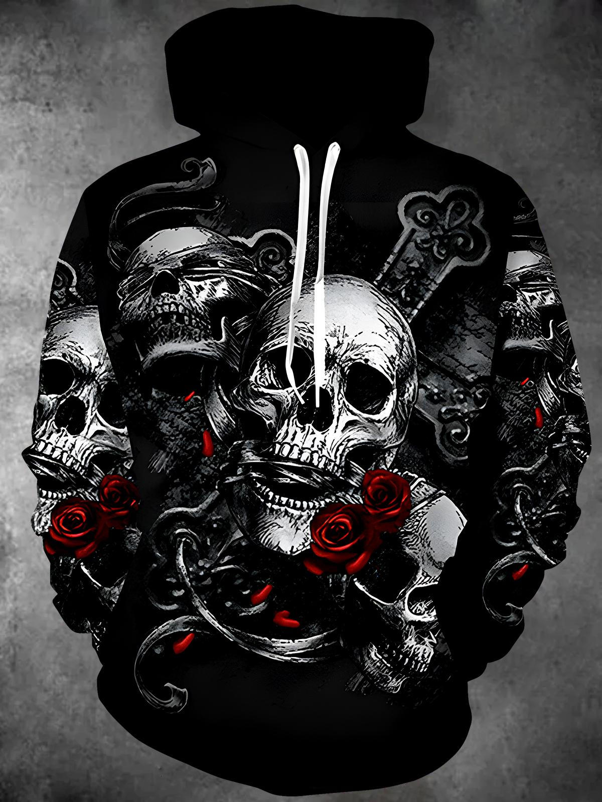 Skull Long Sleeve Hooded Pocket Men's Top