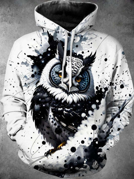 Owl Long Sleeve Hooded Pocket Men's Top