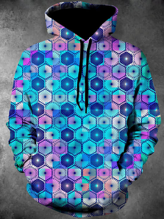 Geometry Long Sleeve Hooded Pocket Men's Top