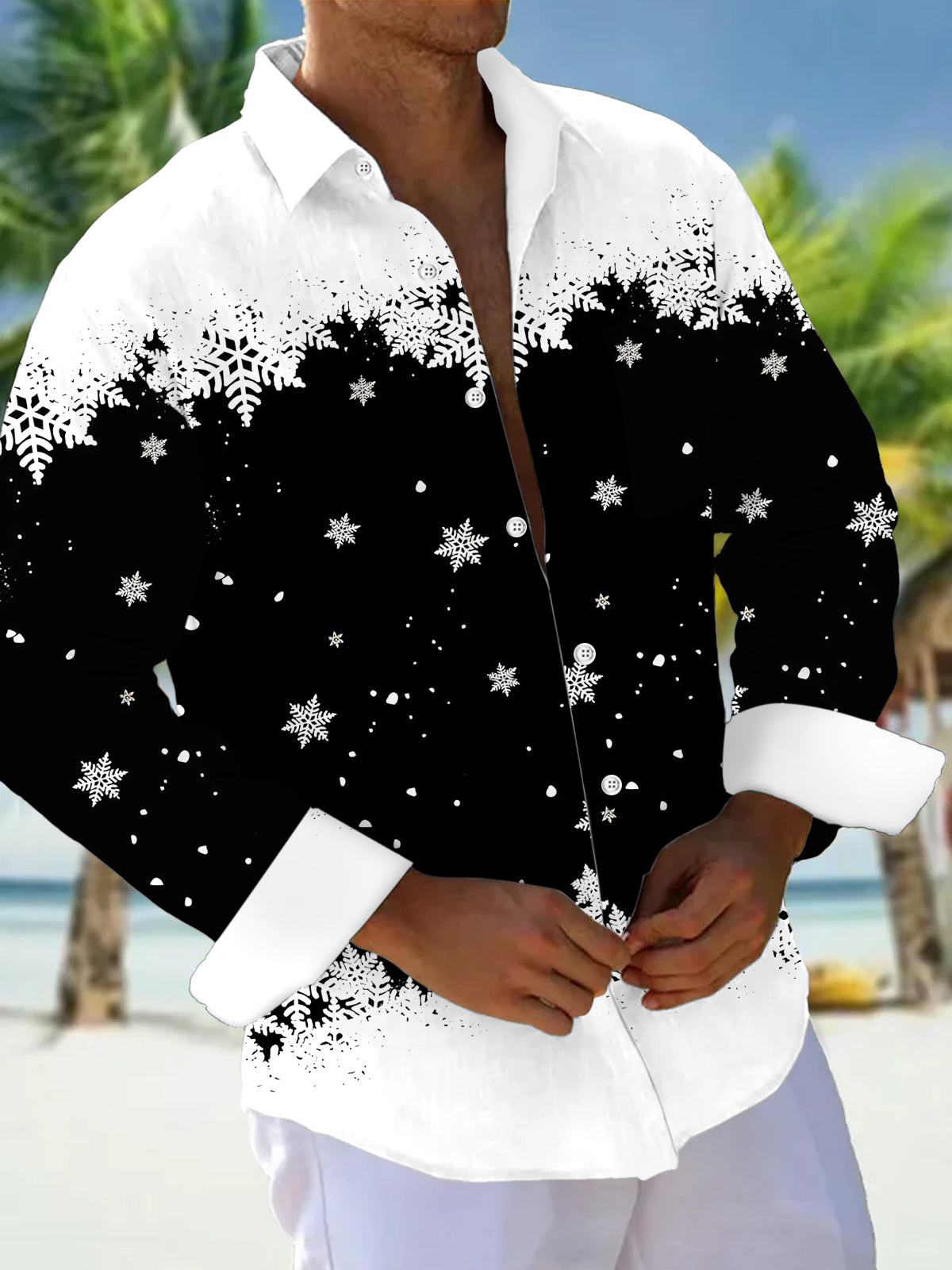 Snowflake Men's Pocket Long Sleeve Shirts