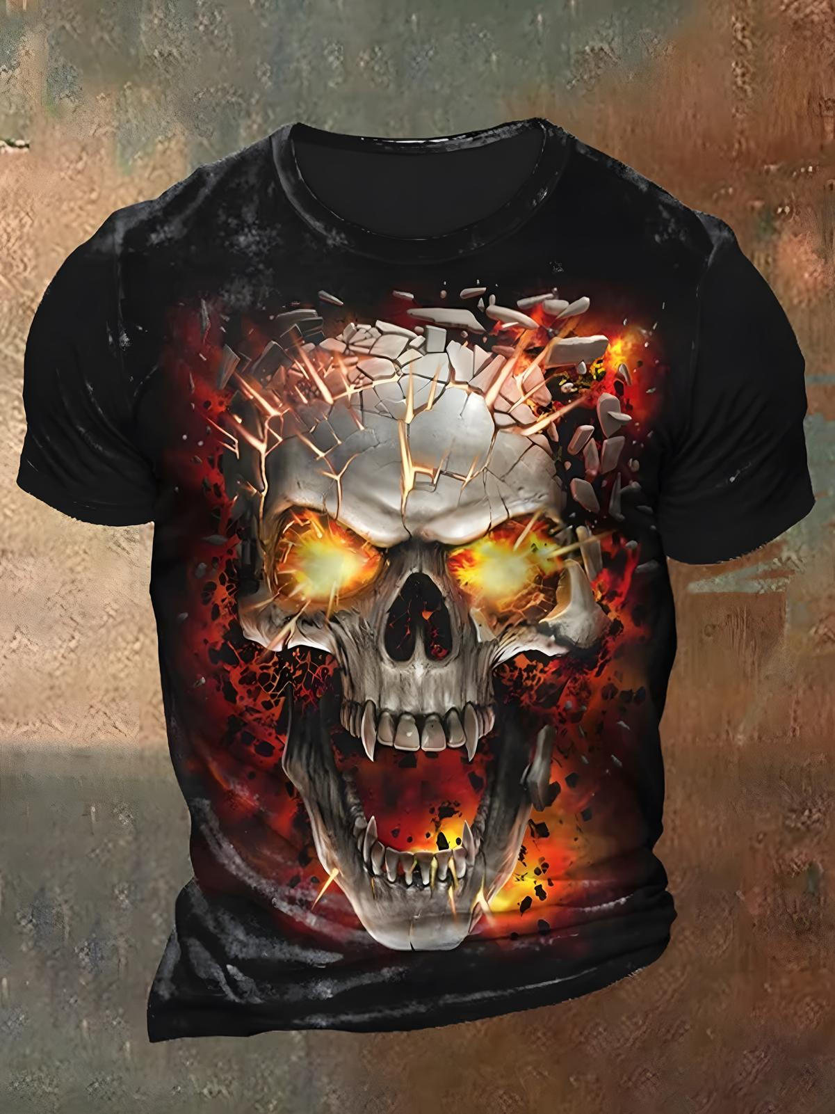 Skull Round Neck Short Sleeve Men's T-shirt