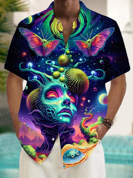 Abstract Face Art Men's Pocket Short Sleeve Shirts