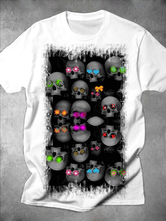 Skull Print Round Neck Short Sleeve Men's T-shirt