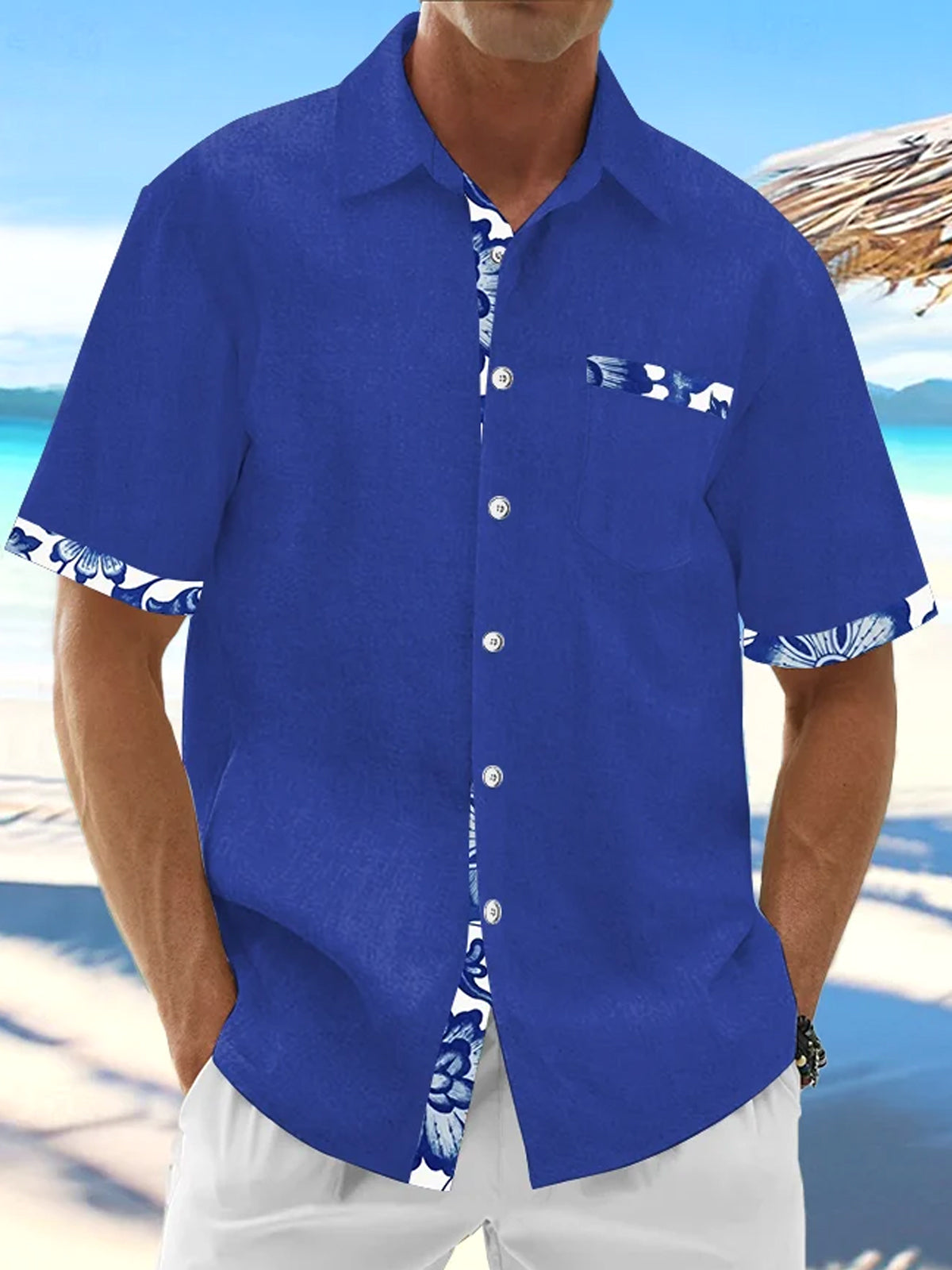 Floral Men's Pocket Short Sleeve Shirts