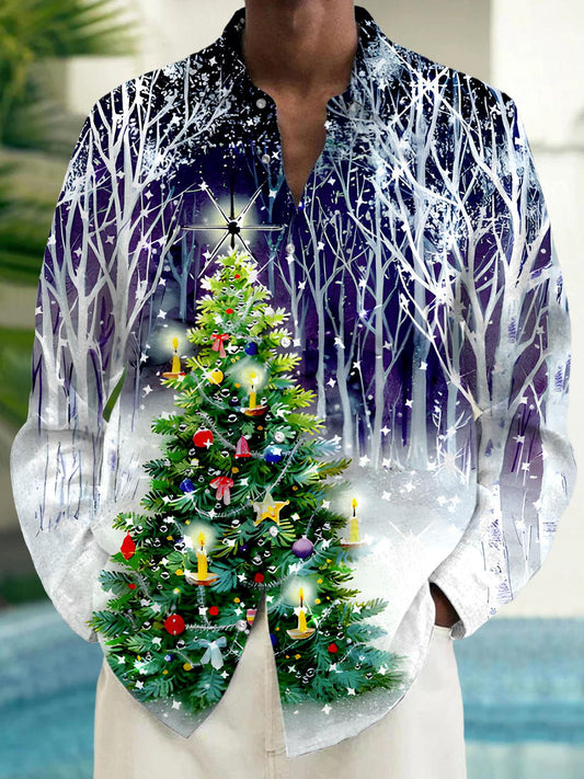 Christmas Tree Men's Pocket Long Sleeve Shirts