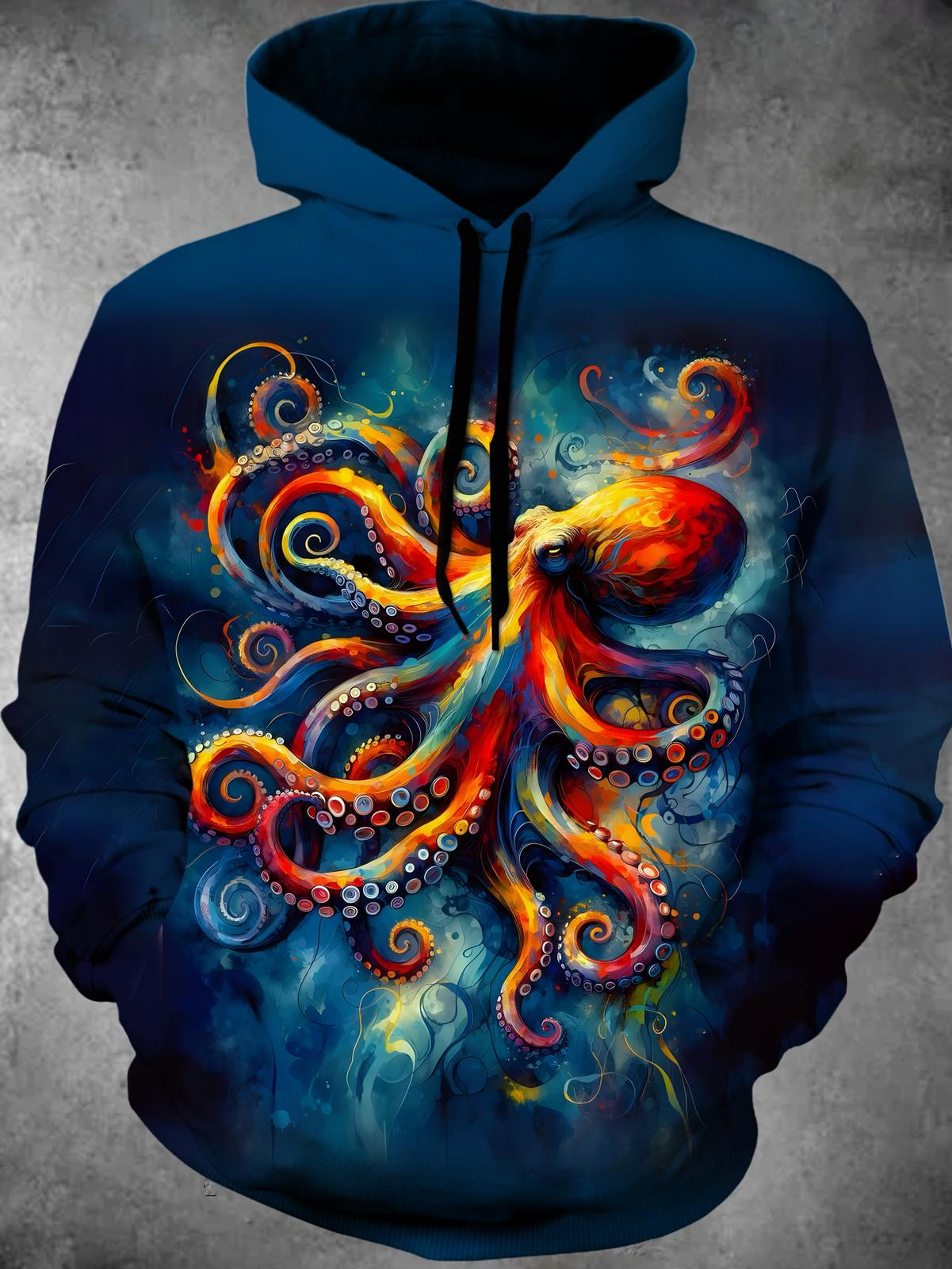 Octopus Long Sleeve Hooded Pocket Men's Top