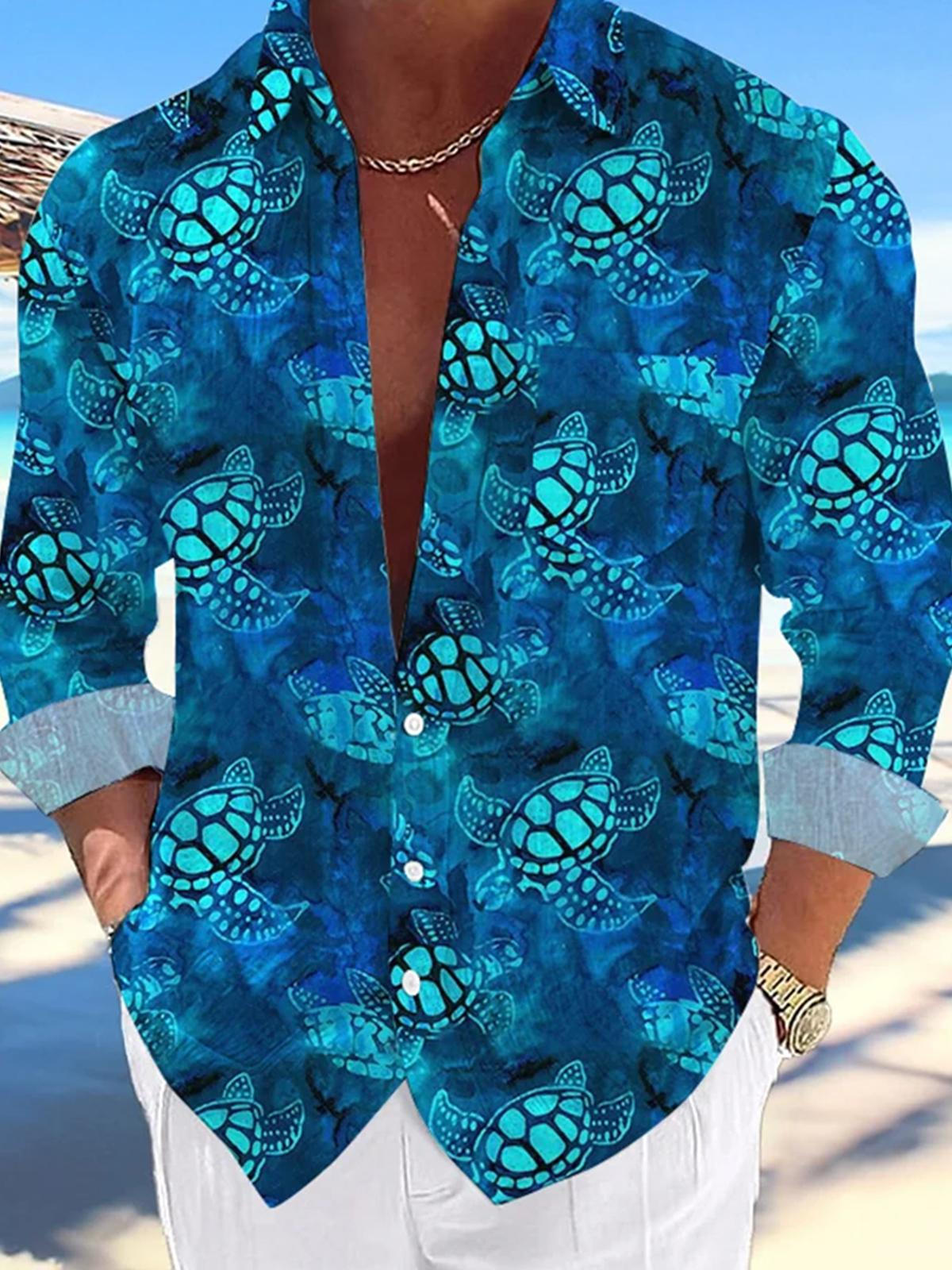 Ombre Turtle Resort Print Long Sleeve Shirt