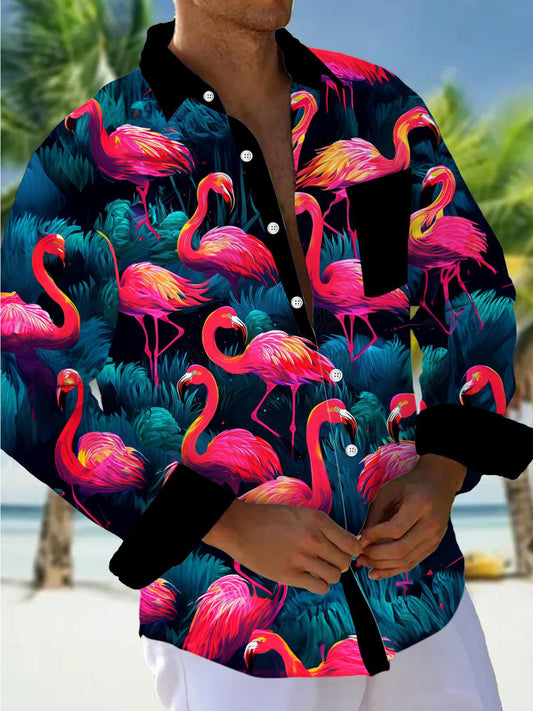 Flamingo Men's Pocket Long Sleeve Shirts