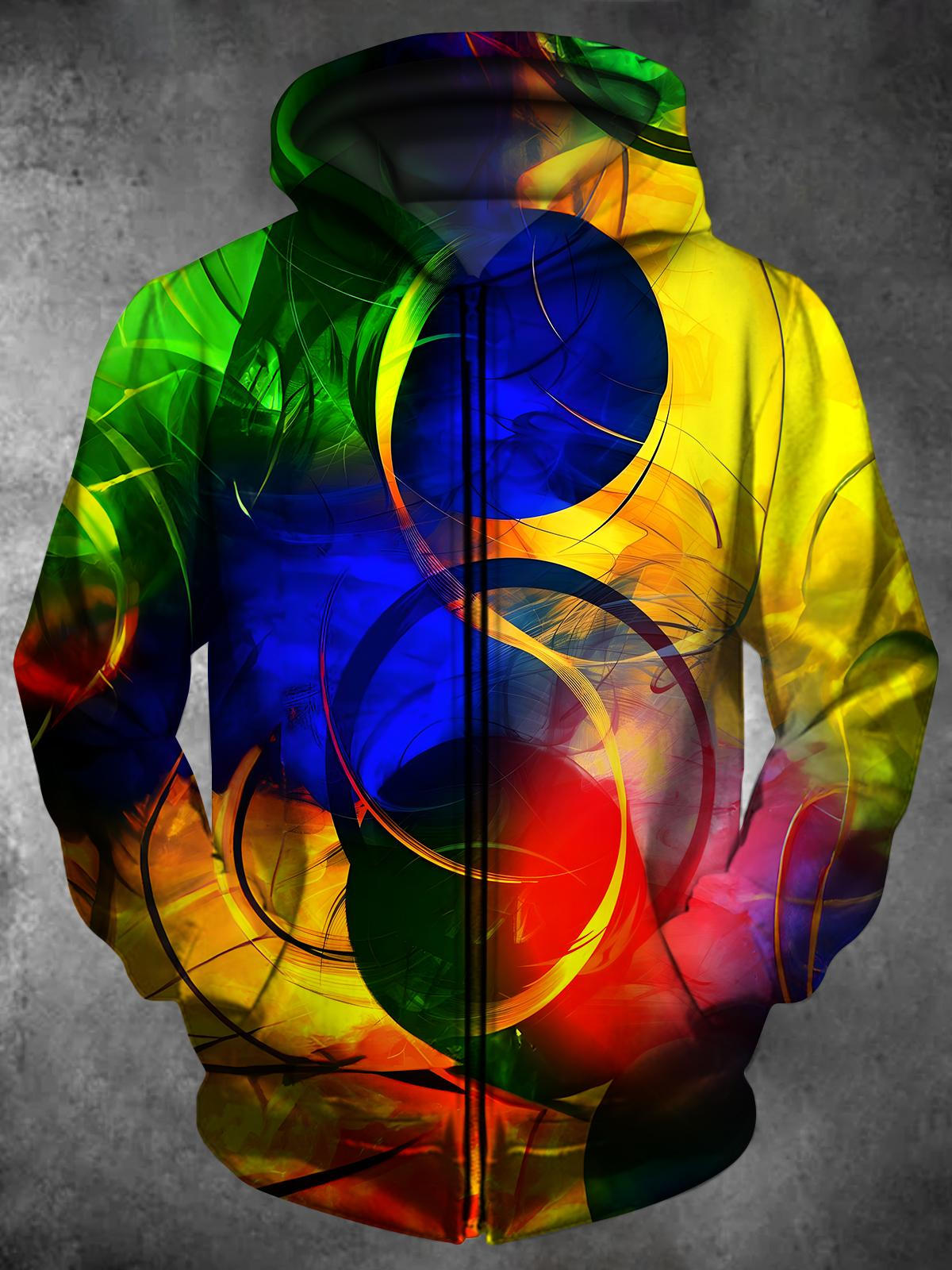 Abstract Long Sleeve Pocket Men's Zip Up Hoodies