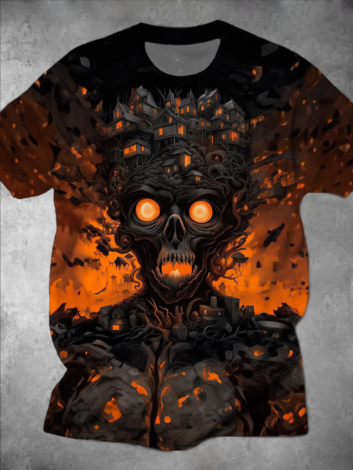 Skull House Art Round Neck Short Sleeve Men's T-shirt