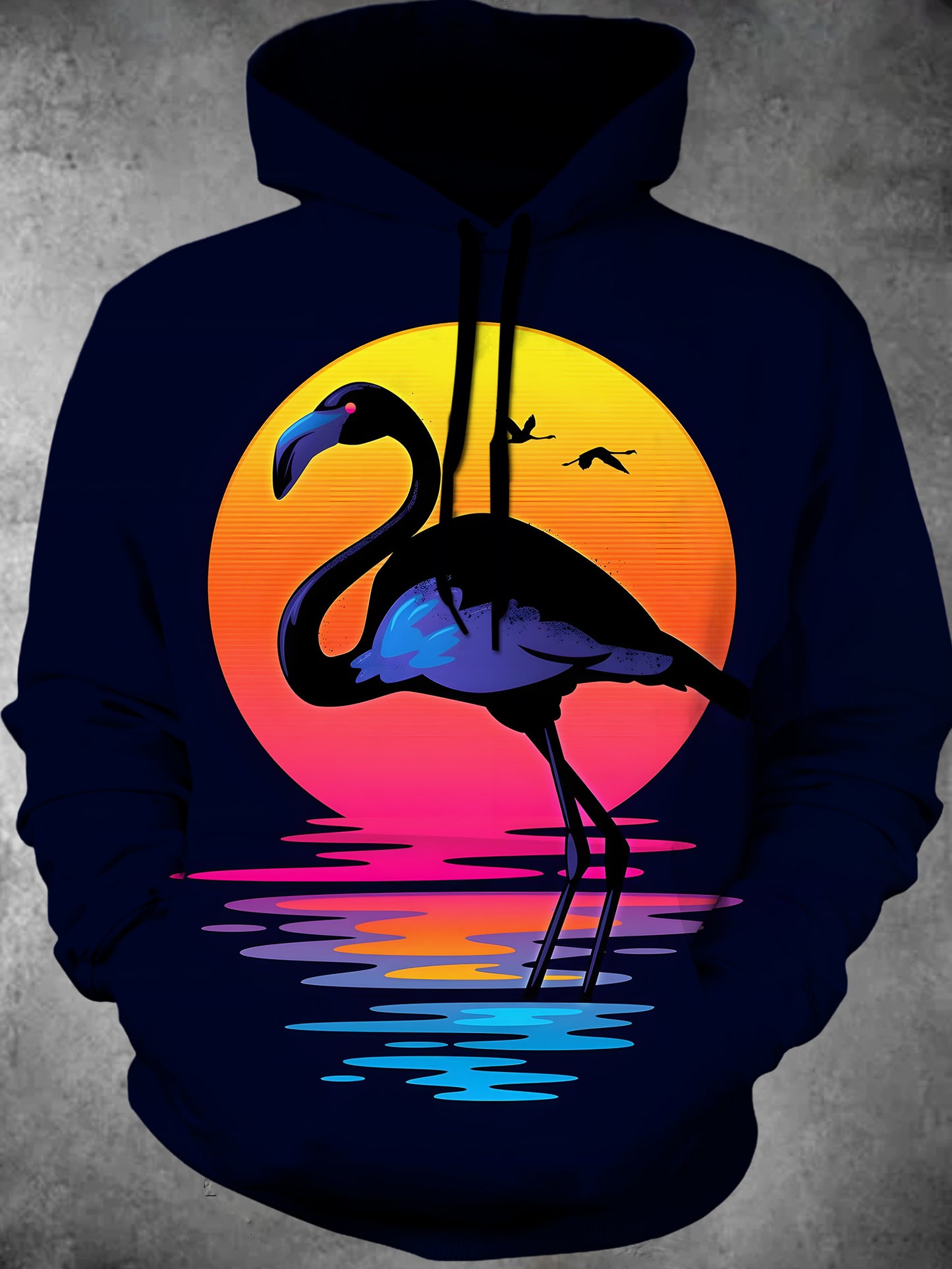 Flamingo Moon Long Sleeve Hooded Pocket Men's Top