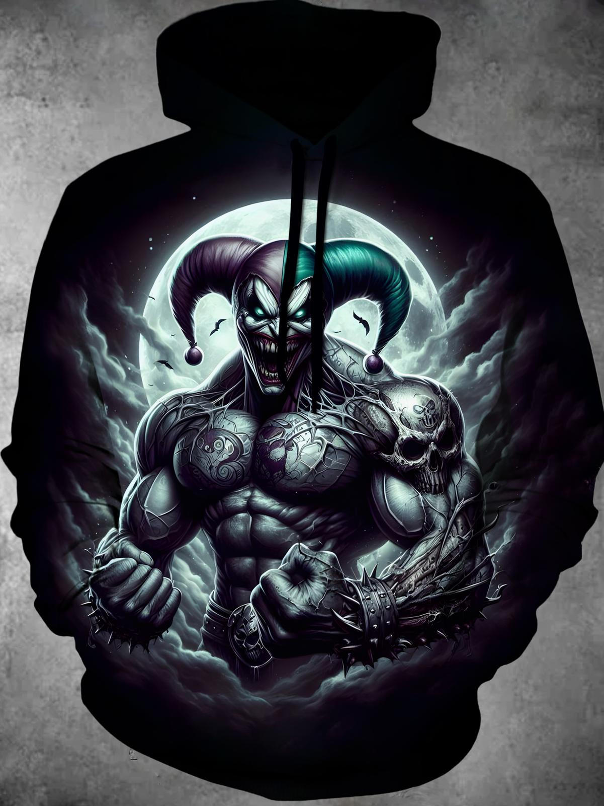 Dark Clown Long Sleeve Hooded Pocket Men's Top