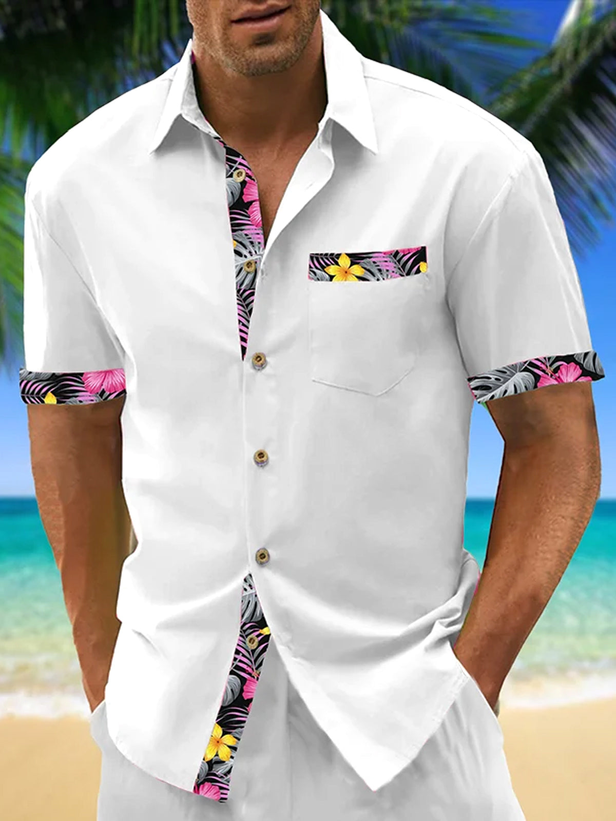 Floral Men's Pocket Short Sleeve Shirts