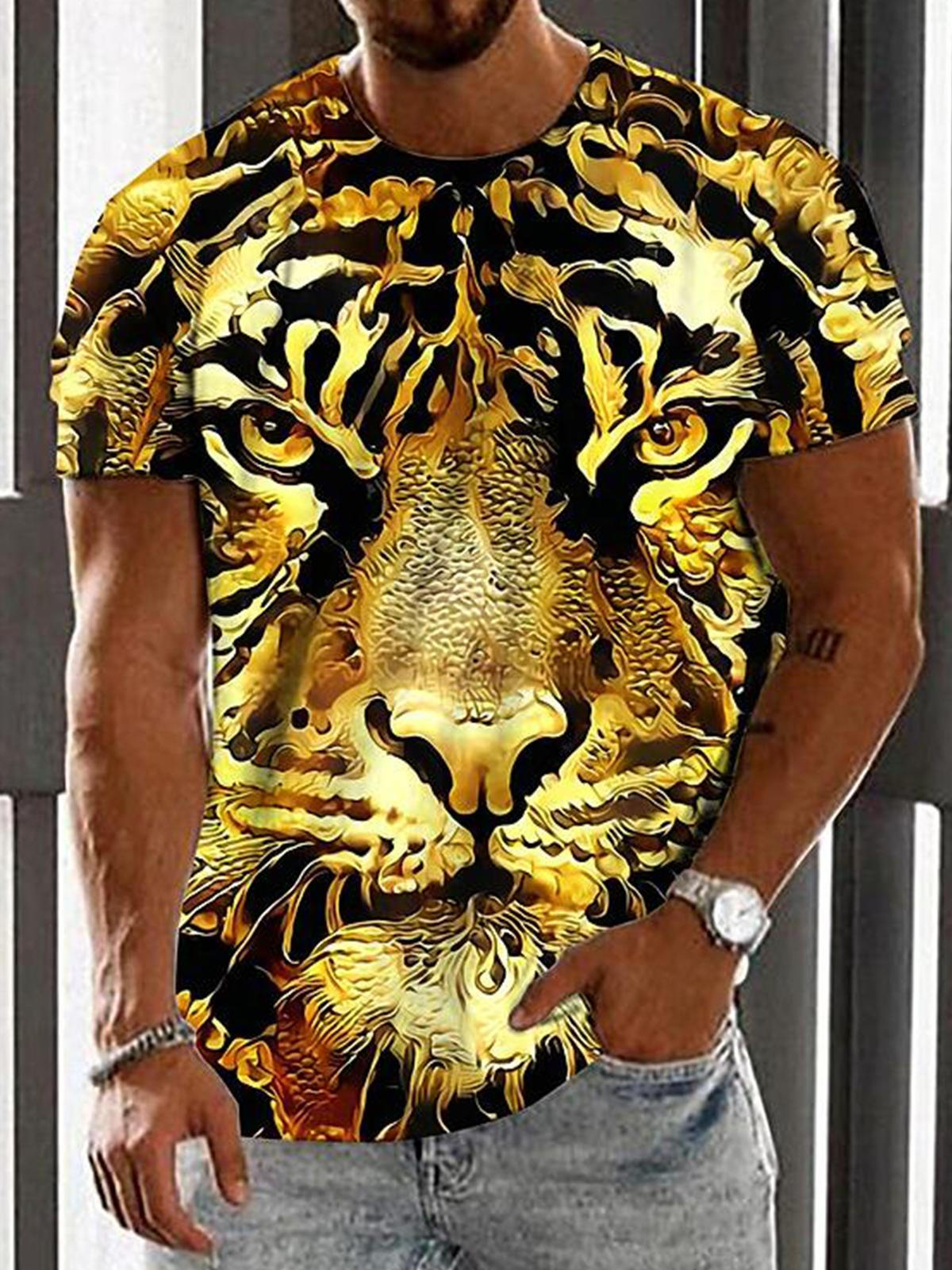 Tiger Personalized Print Round Neck Short-Sleeved Men's T-Shirt