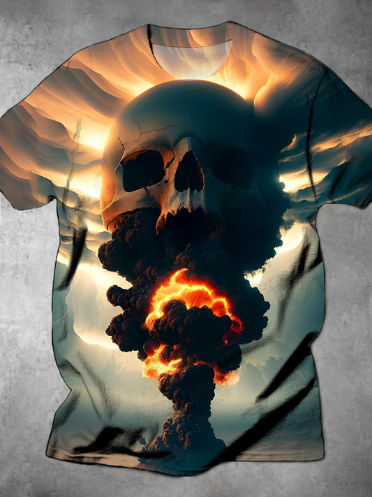 Skull Cloud Round Neck Short Sleeve Men's T-shirt