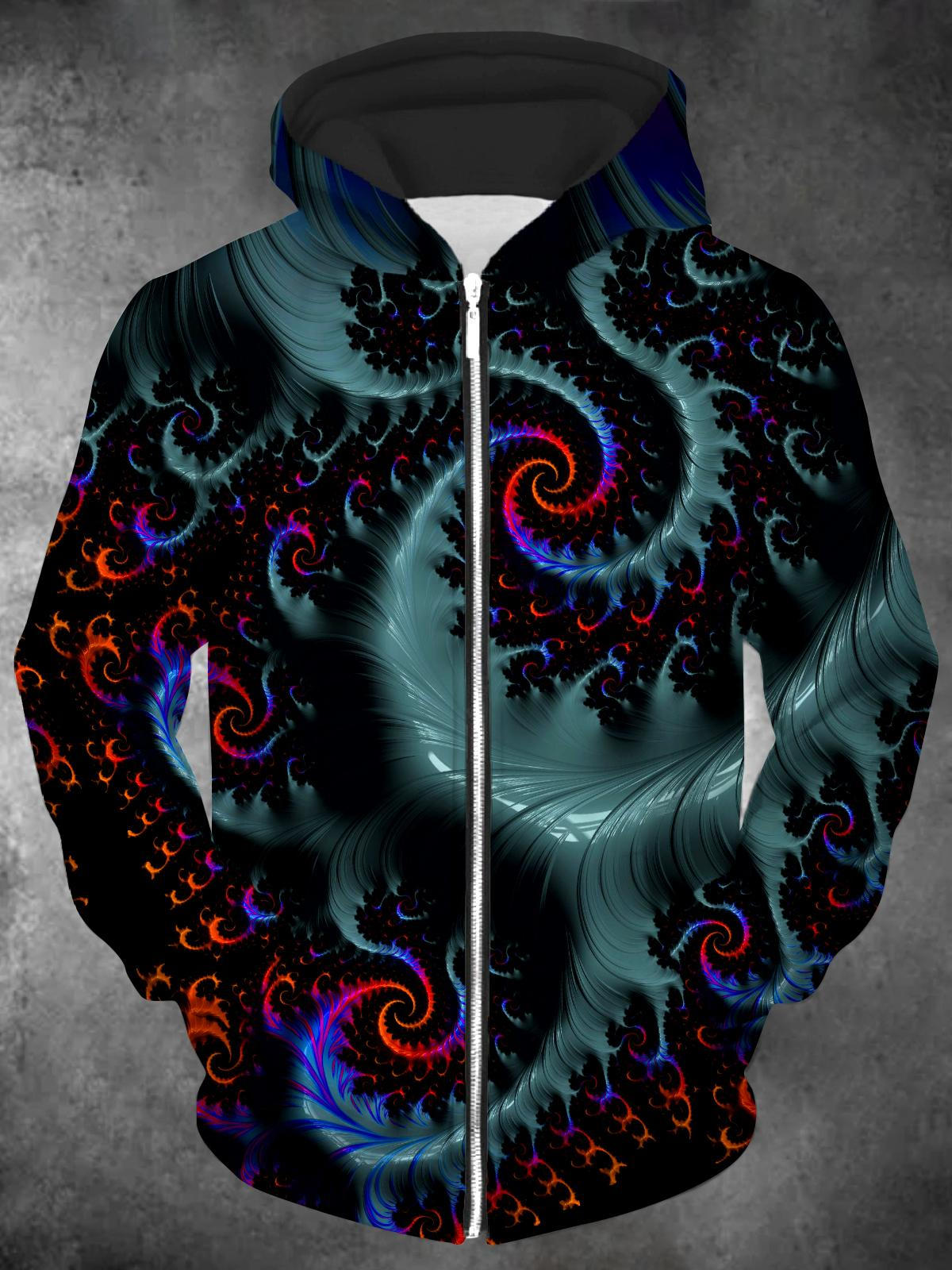 Abstract Long Sleeve Pocket Men's Zip Up Hoodies