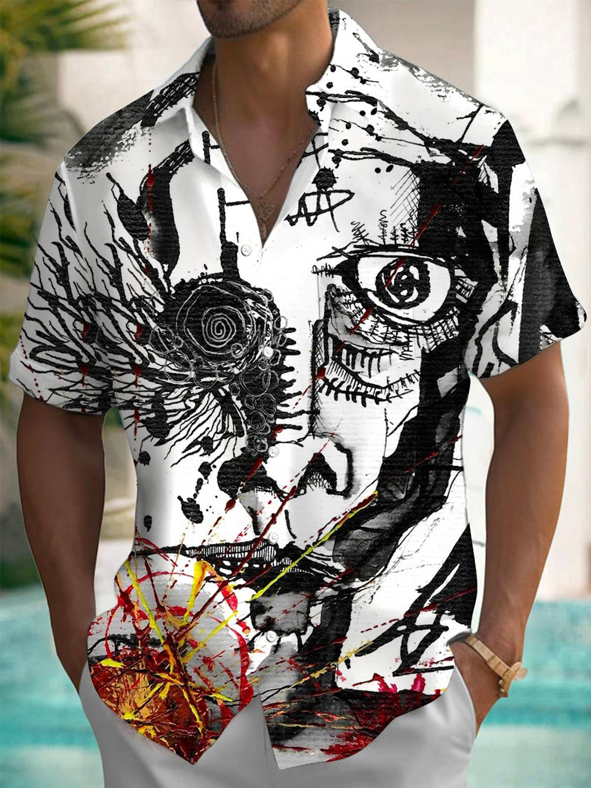 Abstract Art Print Men's Pocket Short Sleeve Shirts