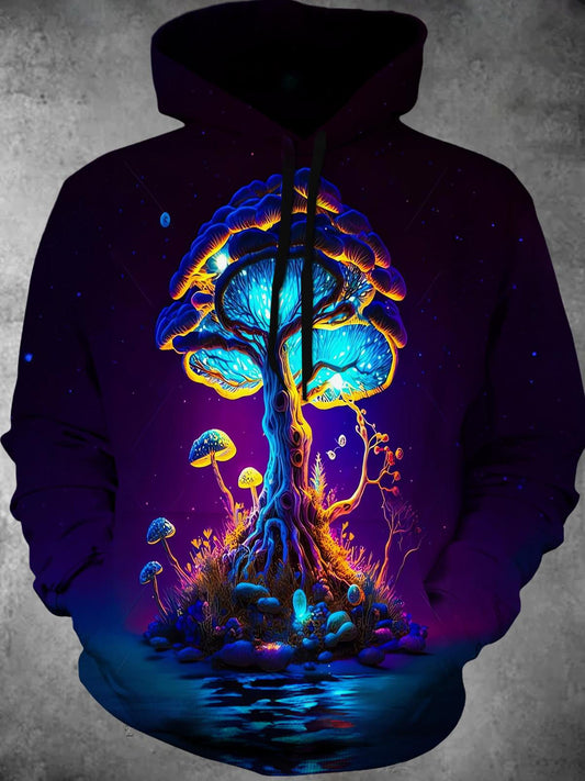 Mushroom Long Sleeve Hooded Pocket Men's Top