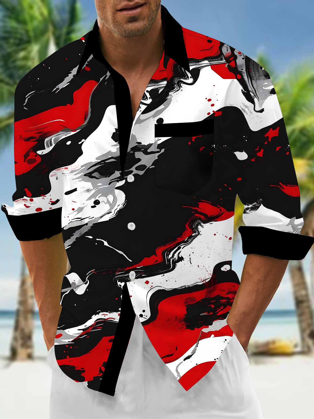 Abstract Men's Pocket Long Sleeve Shirts