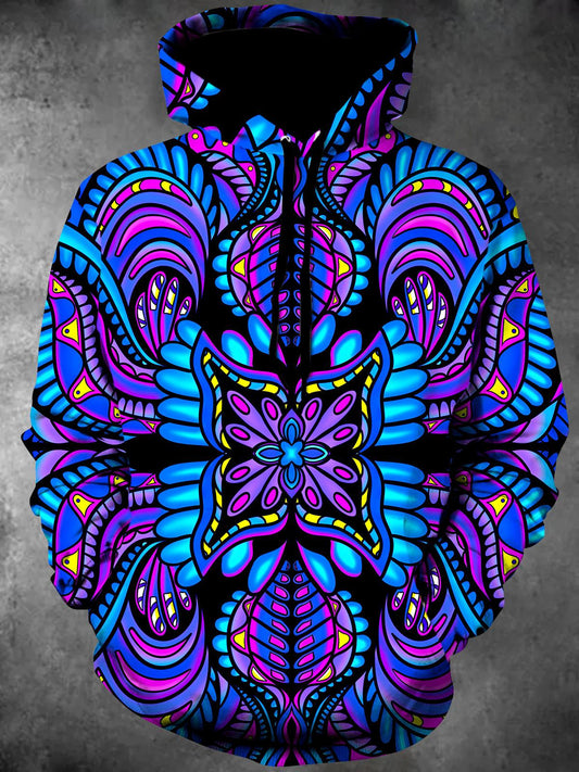 Abstract Long Sleeve Hooded Pocket Men's Top